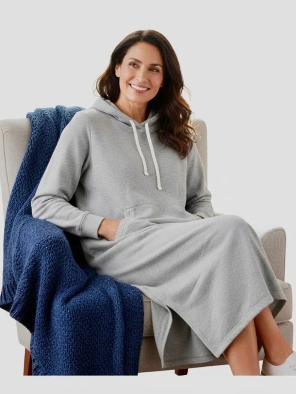 Lands' End Women's Gray Hoodie Sweatshirt Lounger Dress (M)